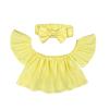 Betadog Girls Short Sleeve Shirt Toddler Kids Baby Off Shoulder Top Casual Solid Color One Line (Yellow, 6-9 Months) view 1