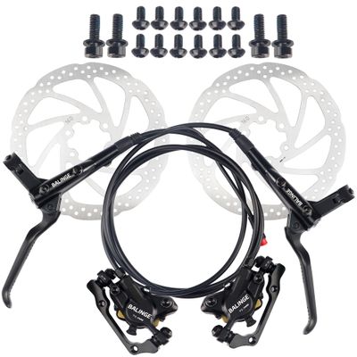 BALINGE Ebike Brakes Hydraulic Set 2-Pin Power-Off Connector 2-Pistons E-Bike Electric Power-Off Hydraulic Brake Set Front + Rear with 160mm 6 Bolts Disc Rotors