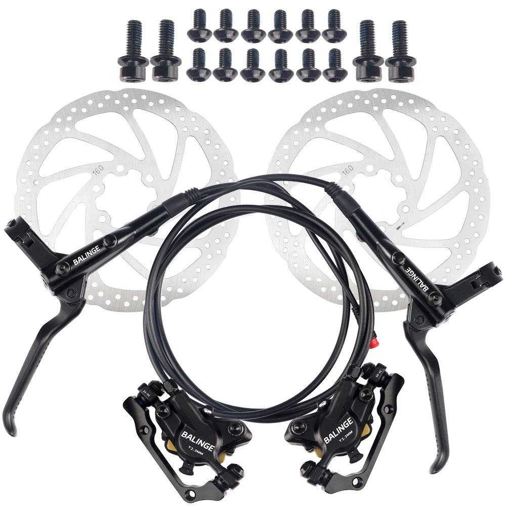 BALINGE Ebike Brakes Hydraulic Set 2-Pin Power-Off Connector 2-Pistons E-Bike Electric Power-Off Hydraulic Brake Set Front + Rear with 160mm 6 Bolts Disc Rotors