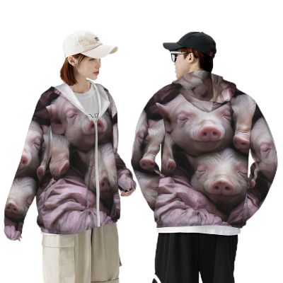 DJUETRUI Upf 50+ Sun Protection Hoodie Jacket Sleeping Piggy Sun Hoodie Women Lightweight Long Sleeve Sun Shirt