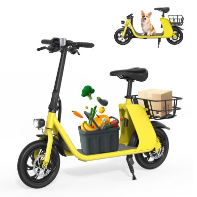 RIDWIND Electric Scooter with Seat for Adults, 450W Motor Foldable E Scooter for Adults with LCD Display,15.5MPH, 20 Miles Range, Max Load 265LB, UL2277 Certificate, Yellow