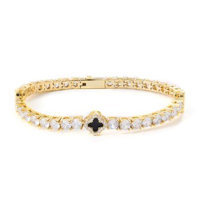 LuxeFlex 4mm Iced Out Clover Tennis Bracelet, White Gold Plated with 5A Zircon Stones, Handmade exquisite Hip Hop Jewelry, Perfect Unisex Gift (Gold, 8)