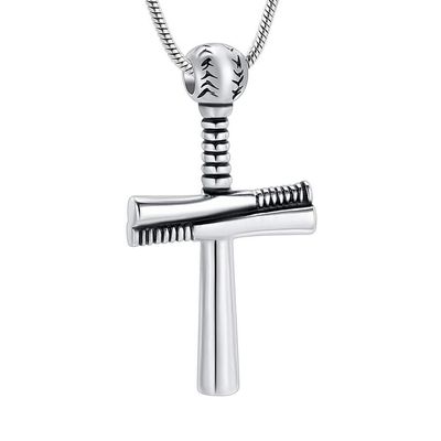 AIWENXI Sport Cross Memorial Cremation Jewelry Baseball Bat Cross Urns Necklaces Pendant Retro Style Stainless Steel Human Ash Pendant Necklaces Jewelry Locket for Men Women