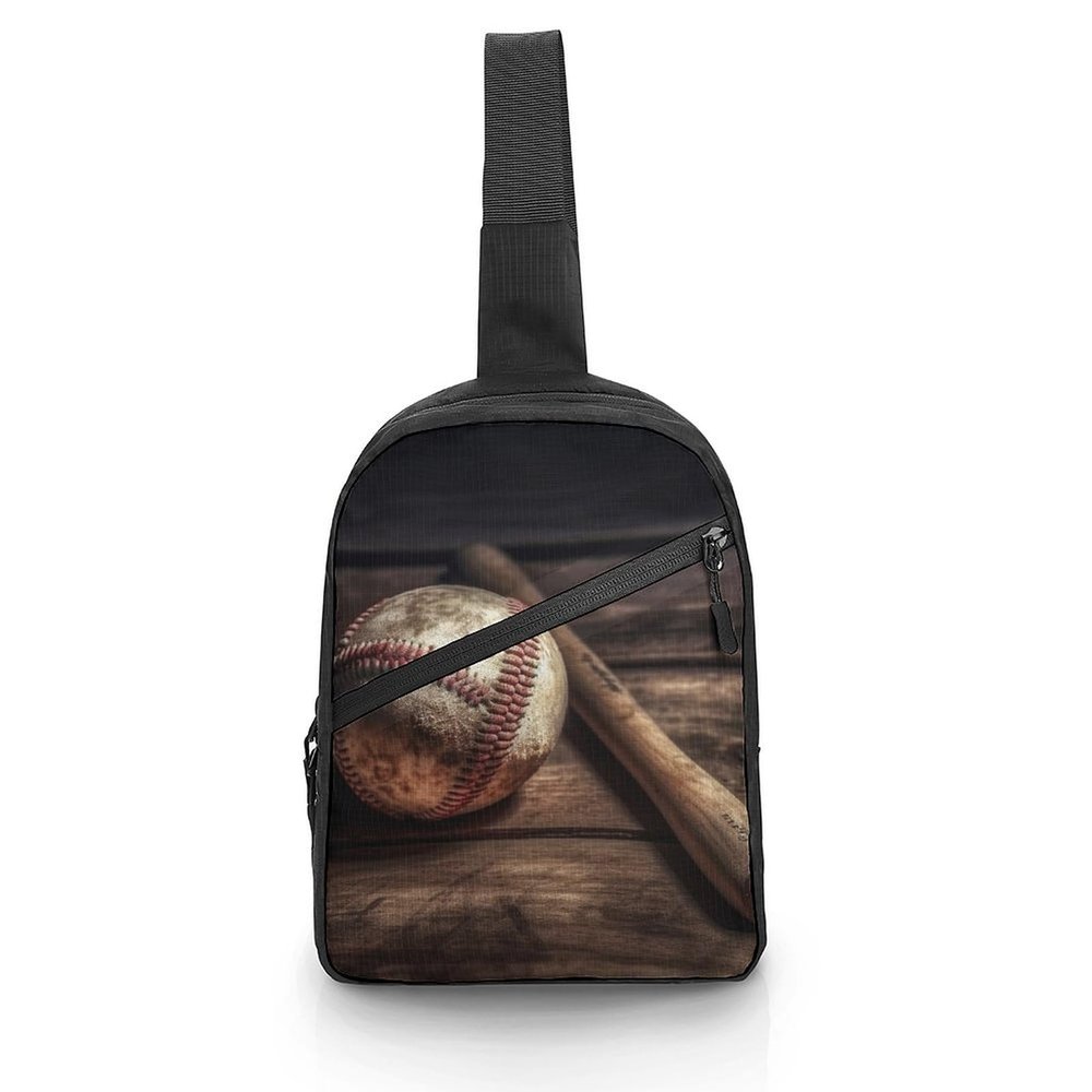 GFLFMXZW Baseball On Wooden Cross Chest Bag Crossbody Backpack for Women Men Sling Bag Travel Hiking Daypack
