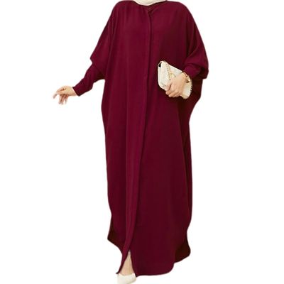 ABEHIK Women Abayas Dress Full Cover Dubai Kaftan Muslim Batwing Sleeve Prayer Long Maxi Dresses Middle East Pakistani Casual Dress Ramadan Islamic Clothes Wine Red One Size