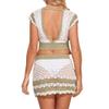 2 Piece Crochet Cover Up for Women Sexy Deep V Backless Crop Top Hollow Out Skirt Set Beach Swimsuit Bikini Coverups White view 4