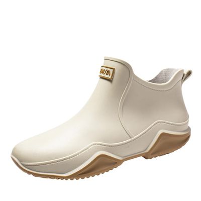 Hhhchpm Trendy Outdoor Waterproof Anti Slip Durable Women's Rain Boots, Solid Color Garden Shoes (Beige,11)
