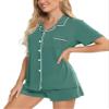SWOMOG Womens Button Down Pajamas Set Short Sleeve Sleepwear Bride Soft Pj Lounge Sets XS-3XL Teal Green XX-Large view 2