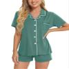 SWOMOG Womens Button Down Pajamas Set Short Sleeve Sleepwear Bride Soft Pj Lounge Sets XS-3XL Teal Green XX-Large view 3