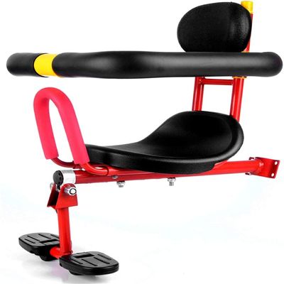 JOEUQK Electric Bicycle Front Seat for Kids Child, Safety Carrier Sponge Seat with Cover Guard, Handrail and Pedal, Red