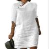 Akivide Womens Cotton Linen Half Sleeve Midi Dress with Pockets 2025 Stand Collar Button Knee Length Loose Linen Shift Dress view 1