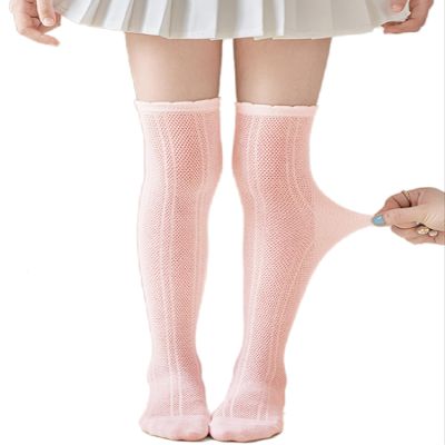 Bingerlily Girls Knee High Socks Hollow Out Anti-skid Knitting Stockings School Uniform Dress Socks