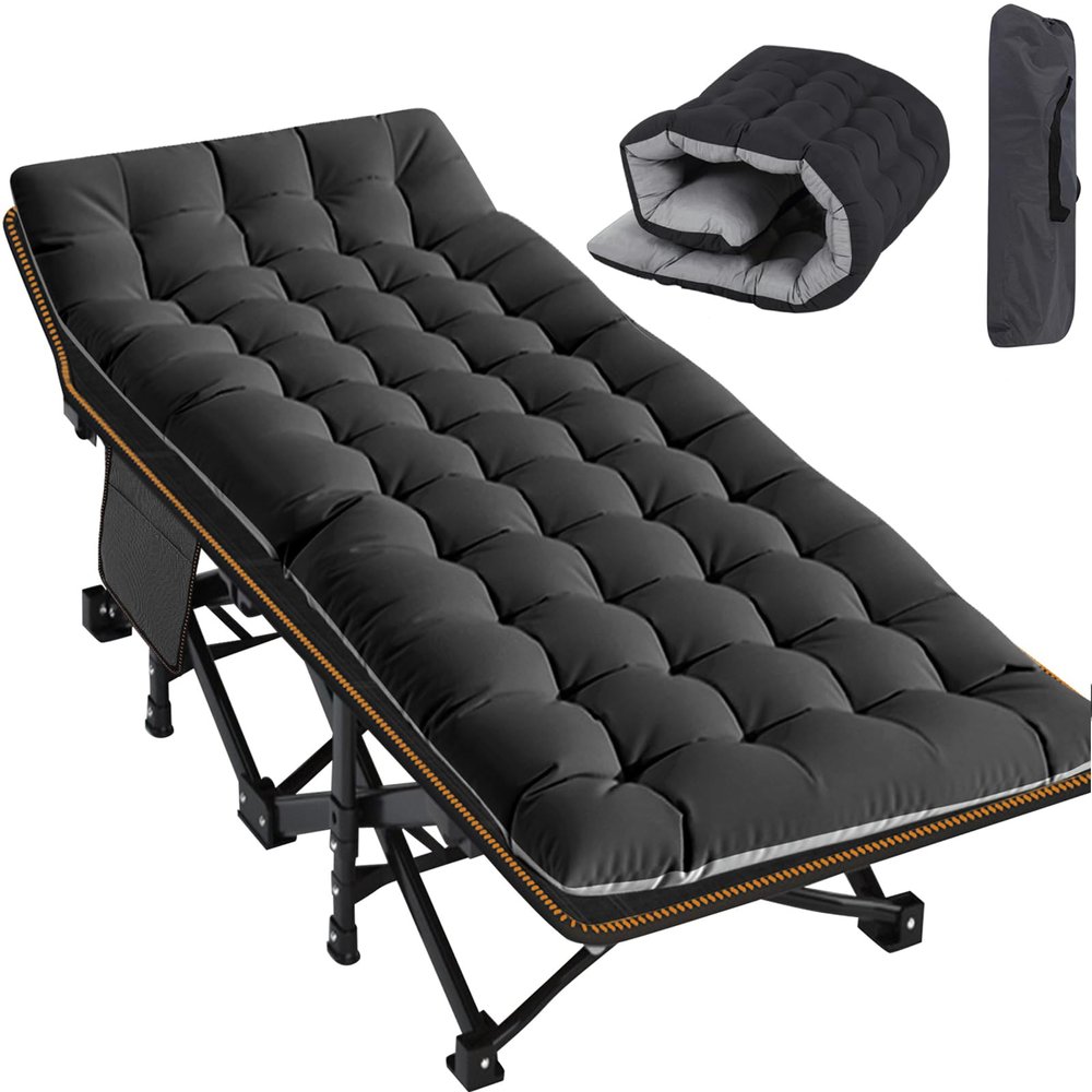Slsy Oversized XXL Folding Camping Cot for Adults with Pad, Padded Portable Sleeping Cots, Camp Bed with Carry Bag for Outdoor Travel, Beach, Hiking