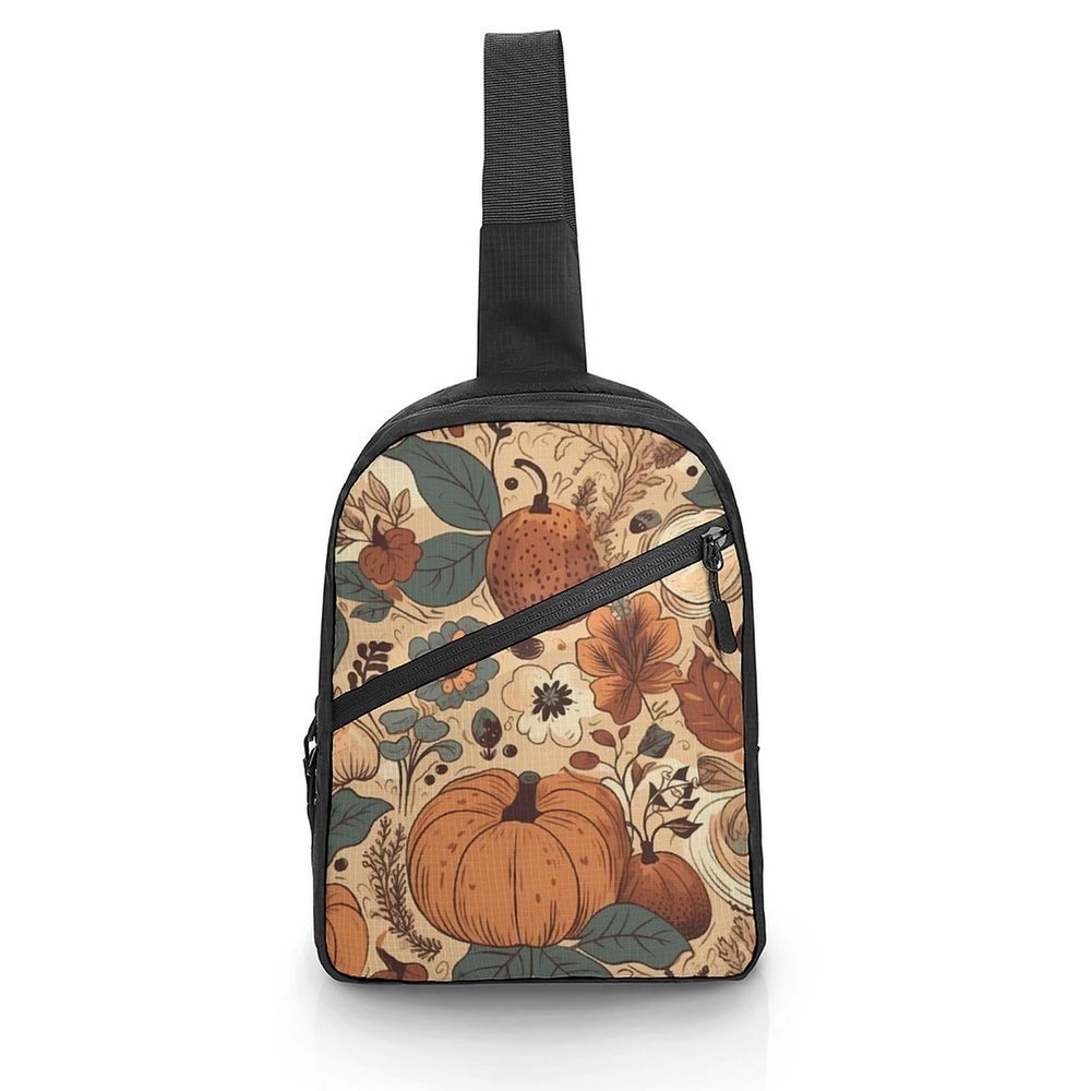 GFLFMXZW Pumpkins And Leaves Cross Chest Bag Crossbody Backpack for Women Men Sling Bag Travel Hiking Daypack