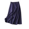 NineFit Basics Women's Cotton Linen Front Button A-Line Skirt Casual High Waist Flared Pleated Skirt Vintage Swing Midi Skirt (Large,Dark Blue) view 1