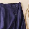 NineFit Basics Women's Cotton Linen Front Button A-Line Skirt Casual High Waist Flared Pleated Skirt Vintage Swing Midi Skirt (Large,Dark Blue) view 3