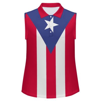 Puerto Rico Flag Women's Sleeveless Golf Tank Top V-Neck Athletic Polo-Shirts Workout 3XL