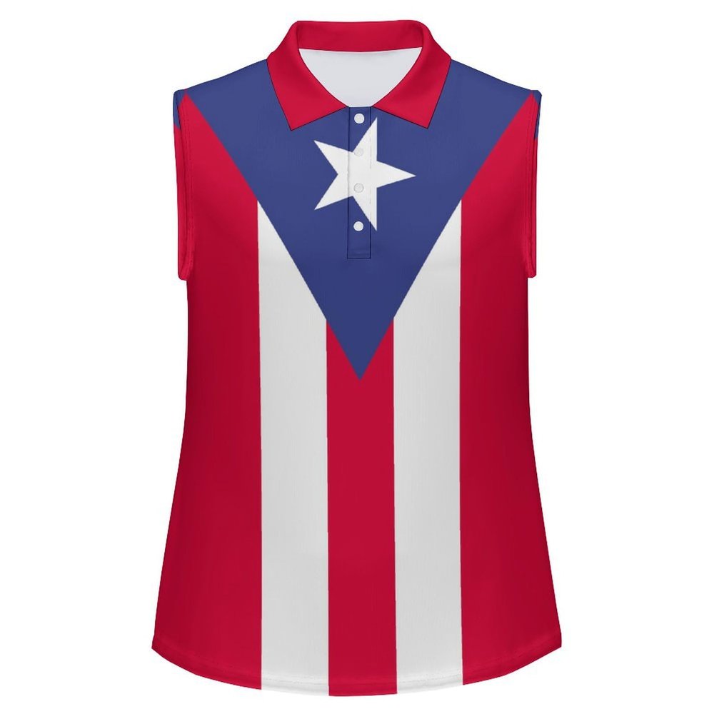 Puerto Rico Flag Women's Sleeveless Golf Tank Top V-Neck Athletic Polo-Shirts Workout 3XL