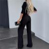 KAJXZ Casual Suits for Women,Womens Top Trousers Set Women Commuting Sets,Women's 2-piece Suit Wide-leg Pants Crop Top Set view 2
