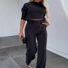 KAJXZ Casual Suits for Women,Womens Top Trousers Set Women Commuting Sets,Women's 2-piece Suit Wide-leg Pants Crop Top Set view 3