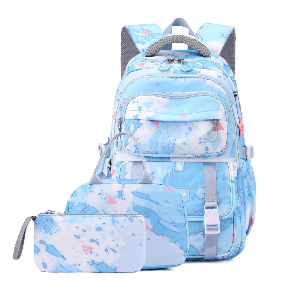 Backpack for Girls Kids Backpacks with Lunch Box Elementary Middle High School Backpacks Students Bookbag Set School Bags for Teens Girls (Sky Blue)