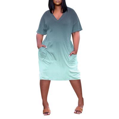 Plus Size Curvy Women's Oversize T-Shirt Midi Dress Loose Short Sleeve V-Neck Beach Casual Comfortable Going Out Dress
