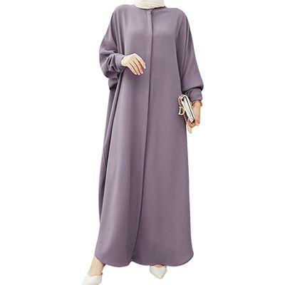 ABEHIK Muslim Dress for Women Abayas Dress Long Sleeve Pakistani Ramadan Kaftan Robe Full Cover Arabic Islamic Prayer Clothes Dubai Outfits Middle East Maxi Abaya Dresses Purple One Size