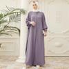 ABEHIK Muslim Dress for Women Abayas Dress Long Sleeve Pakistani Ramadan Kaftan Robe Full Cover Arabic Islamic Prayer Clothes Dubai Outfits Middle East Maxi Abaya Dresses Purple One Size view 4