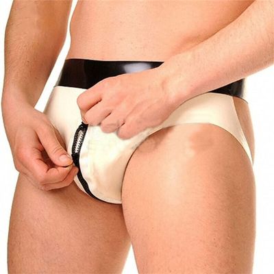 AiCc stylists Men Latex Briefs Shorts Rubber Tight Thong Underwear Rear hollow out Fetish (S)