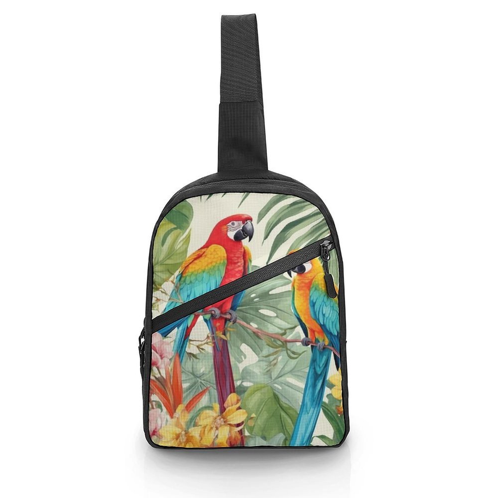 GFLFMXZW Tropical Plants And Parrots Cross Chest Bag Crossbody Backpack for Women Men Sling Bag Travel Hiking Daypack