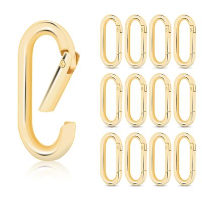 10Pack Large Oval Carabiner, Metal Spring Keyring Clips for Paracord Keychain Lanyard, Car Key Rings, Dog Tag Clip, Pets Collar Buckles, Purse Keychain Replacement (Light Gold)