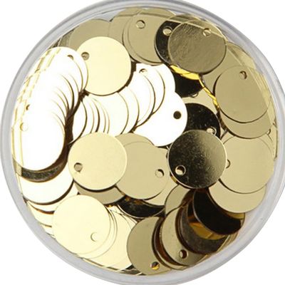 Gumney 0.39in 300pcs Round Iridescent Bling Sequin, Flat Loose Bead Paillettes with Hole for DIY Craft Sewing Cloth, Light Gold