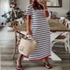 Dokotoo Casual Dresses Short Sleeve V Neck Resort Wear Striped Split Maxi Dresses for Women Summer Spring Cruise Outfits 2026 Fashion Beach Vacation Clothes for Women Dark Grey view 3