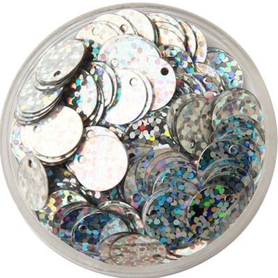 Gumney 1.18in 36pcs Round Iridescent Bling Sequin, Flat Loose Bead Paillettes with Hole for DIY Craft Sewing Cloth, Laser Silver