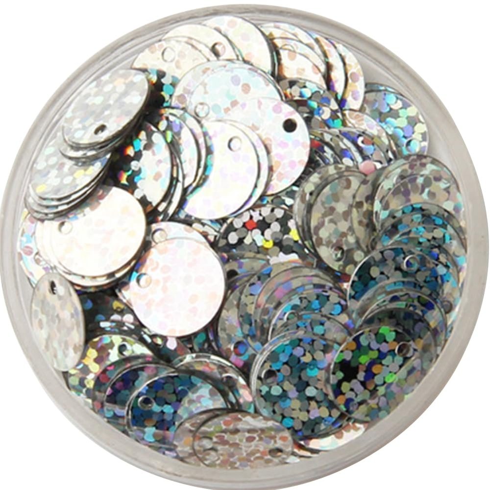 Gumney 1.18in 36pcs Round Iridescent Bling Sequin, Flat Loose Bead Paillettes with Hole for DIY Craft Sewing Cloth, Laser Silver