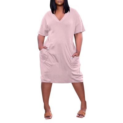 Plus Size Dresses for Curvy Women Oversize T Shirt Midi Dress Loose Short Sleeve V Neck Beach Dress Casual Tshirt Dress Trendy Lounge Elegant Spring Dresses Womens Comfy Party Dress Maternity Dress