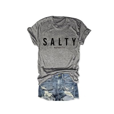 MOGUI Be Salty Stay Lit Tshirt Women Salty Mathew 5 13 T Shirt Vintage Christian Shirt Faith T-Shirt Bible Shirt Faith Jesus Fun Christian Gift Grey, Small