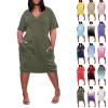 Plus Size Dresses for Curvy Women Oversize T Shirt Midi Dress Loose Short Sleeve V Neck Beach Dress Casual Tshirt Dress Trendy Lounge Elegant Summer Dress Womens Comfy Party Dress Plus Size Dress view 1