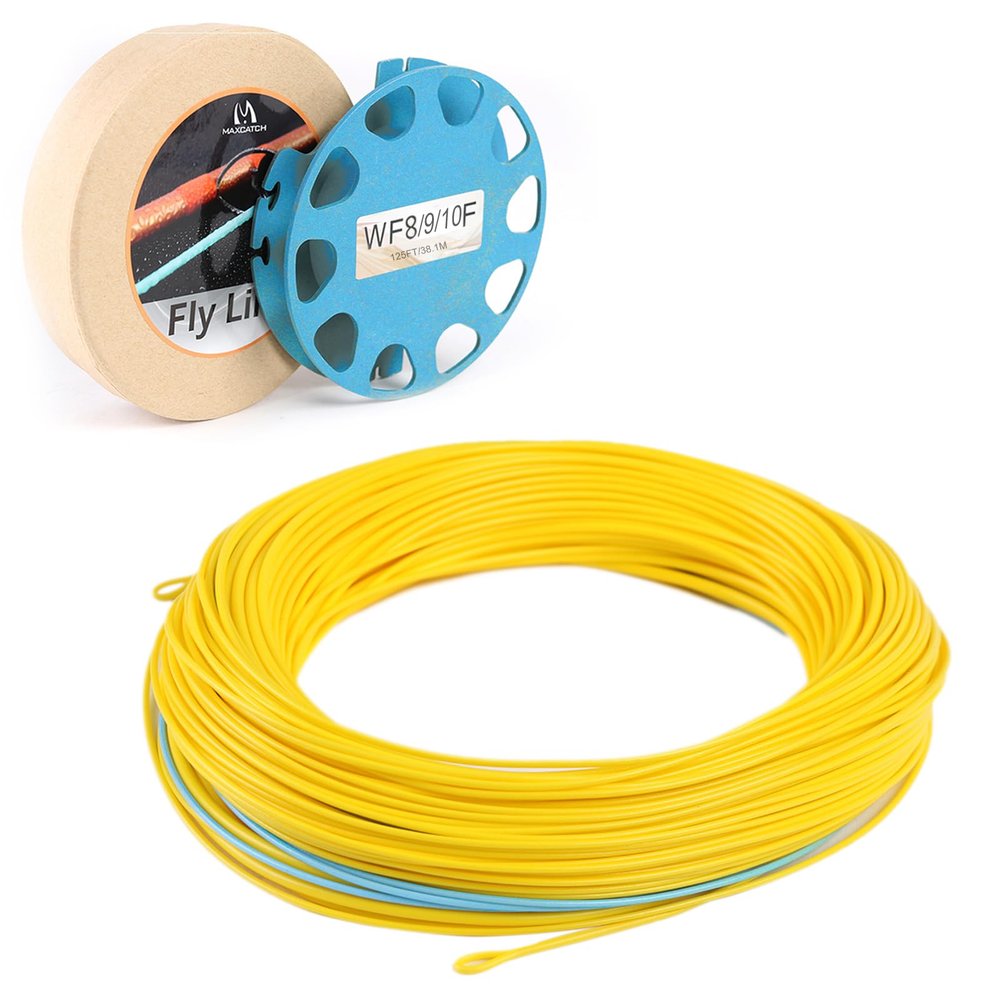 Maxcatch Spey Fly Line Floating Weight Forward Fly Fishing Lines with Two Welded Loops 125FT WF7/8/9/10/11F (Yellow/Blue, WF9/10/11F-125FT)