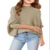 Girls Oversized Sweater Kids Fashion Batwing Sleeve Ribbed Knit Pullover Tops 5-14 Years Khaki view 1