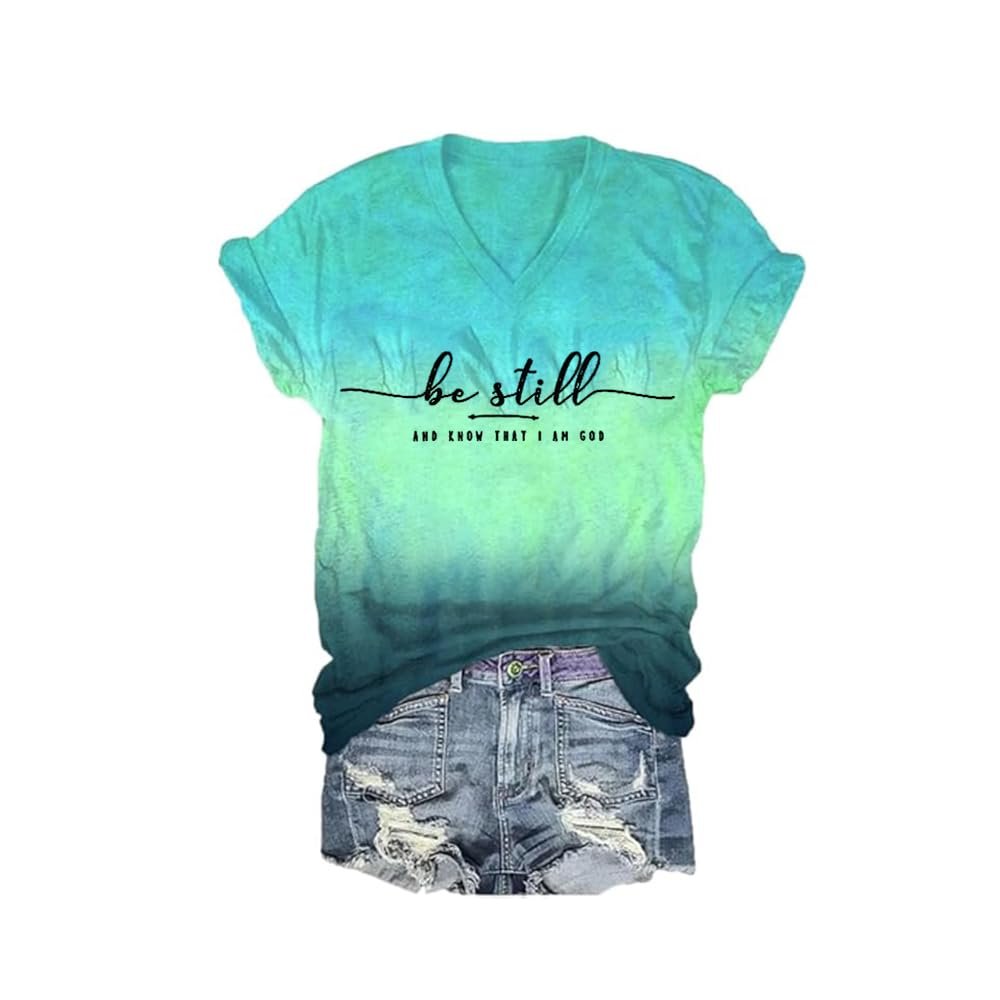 MOGUI Be Still and Know That I Am God Shirt Women Be Still and Know That I Am God Tshirt Jesus Shirts for Women Fun Funny Casual Loose Top, 5X-Large, Grass