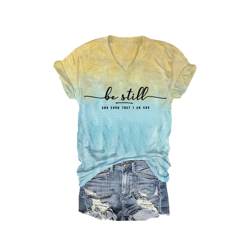 MOGUI Be Still and Know That I Am God Tee Be Still and Know That I Am God T Shirt for Women Faith Shirts for Women Casual V-Neck Tee Funny Graphic Top Teal, XX-Large