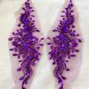 HangFuture Multicolour Heavy-Beading Hand-Sewn Drill Mesh Sequins Embroidery Lace Clothing Accessories (4.72 * 15.35IN)(Purple) view 3