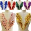 HangFuture Multicolour Heavy-Beading Hand-Sewn Drill Mesh Sequins Embroidery Lace Clothing Accessories (4.72 * 15.35IN)(Purple) view 4