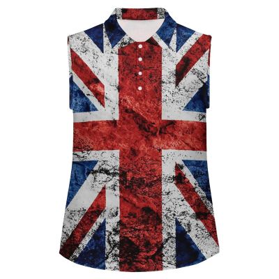 Zakqeik British Flag Women's Sleeveless Golf Tank Top V-Neck Athletic Polo-Shirts Workout M