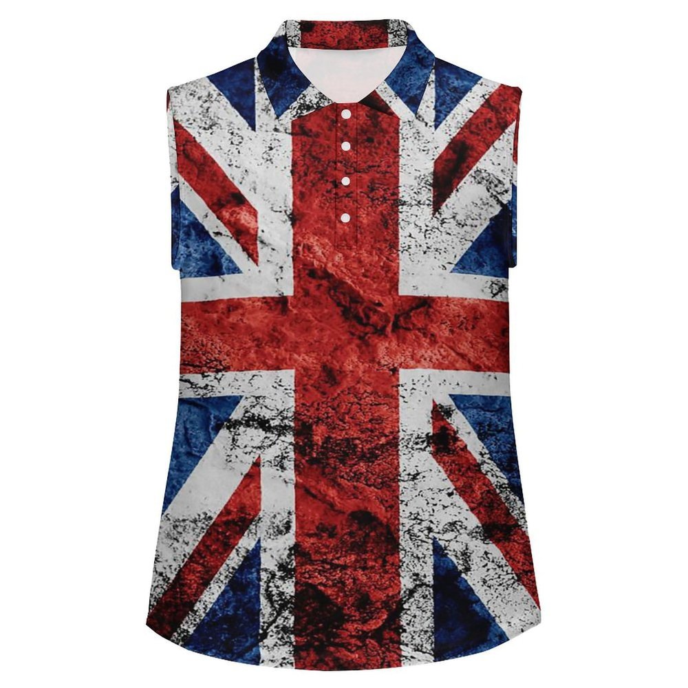 Zakqeik British Flag Women's Sleeveless Golf Tank Top V-Neck Athletic Polo-Shirts Workout M