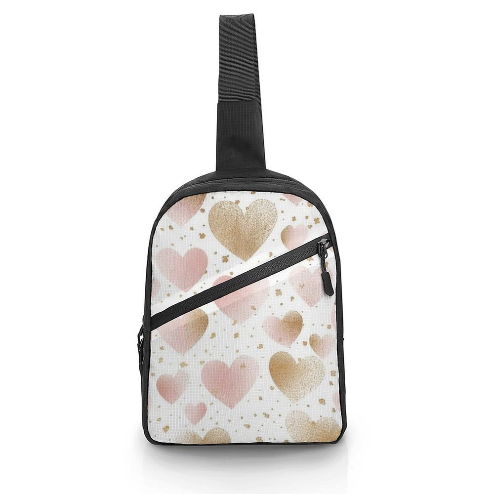 GFLFMXZW Heart Print Cross Chest Bag Crossbody Backpack for Women Men Sling Bag Travel Hiking Daypack