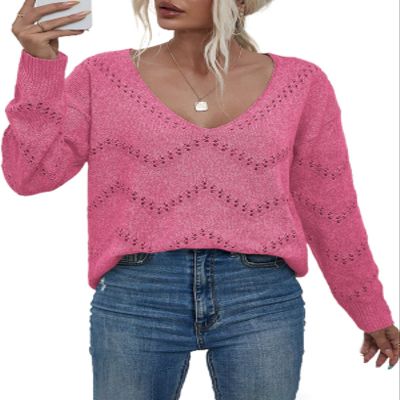 EVALESS Womens Fashion Sweaters for Women Fall Outfits Business Casual Clothes Lightweight Sweaters 2025 Trendy Crochet Knit Top for Summer Pink Pullover Sweater,X-Large