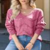 EVALESS Womens Fashion Sweaters for Women Fall Outfits Business Casual Clothes Lightweight Sweaters 2025 Trendy Crochet Knit Top for Summer Pink Pullover Sweater,X-Large view 2