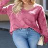 EVALESS Womens Fashion Sweaters for Women Fall Outfits Business Casual Clothes Lightweight Sweaters 2025 Trendy Crochet Knit Top for Summer Pink Pullover Sweater,X-Large view 3
